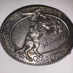 Silver tone Western Belt Buckle Fredric Remington china the bronco buster